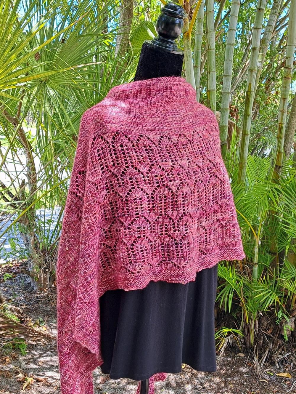 Handmade Lace Knit Pink Shawl